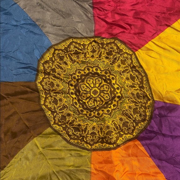 Vintage Silk Mandala Colorblock Scarf | Multicolor | 17 x 17 - Picture 6 of 7